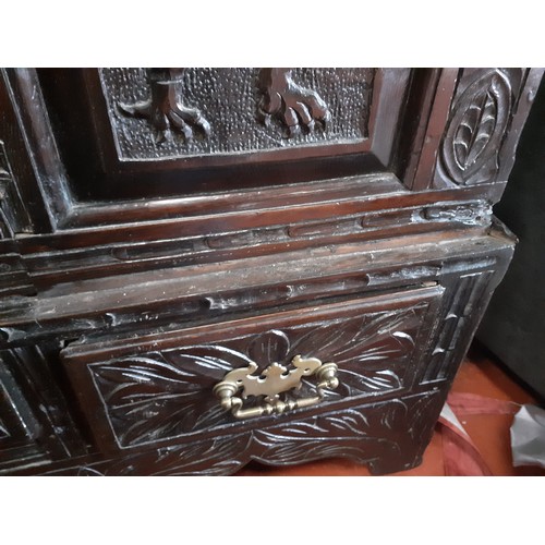 623 - Heavy Carved Dark Oak Welsh Mirror Back Sideboard 