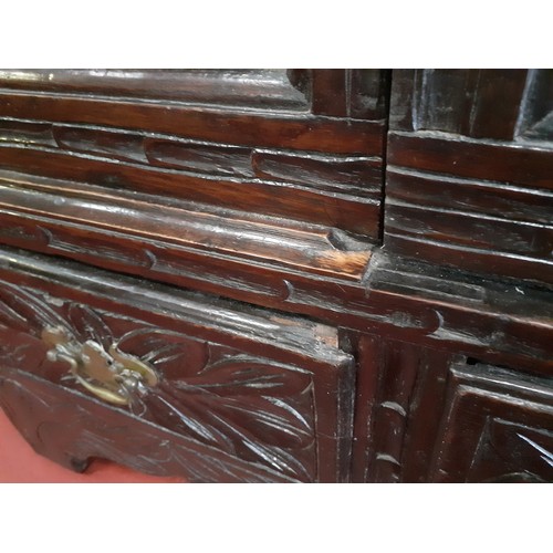 623 - Heavy Carved Dark Oak Welsh Mirror Back Sideboard 