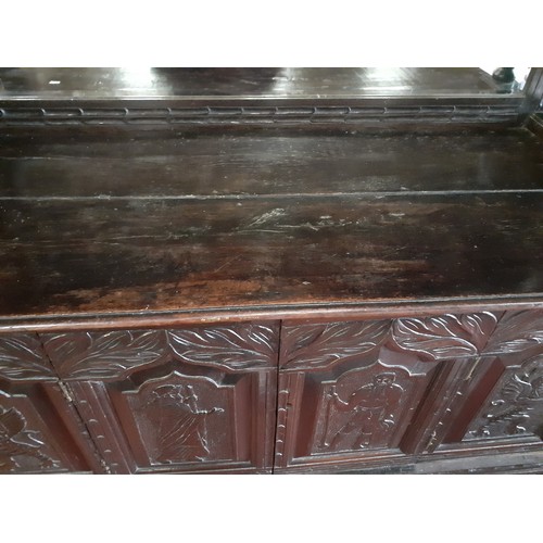 623 - Heavy Carved Dark Oak Welsh Mirror Back Sideboard 