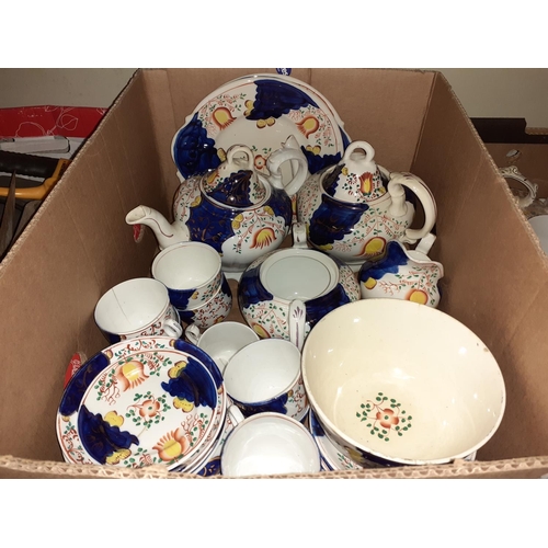 27 - Box of Gaudy Welsh Tulip Pattern China - some at fault.