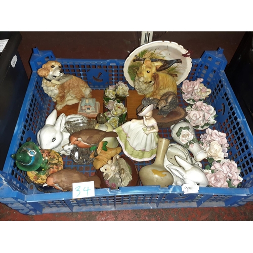 34 - Small Box of Figures, Capodimonte Style Flower Posies etc.