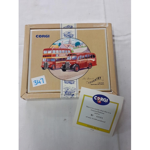 347 - Boxed Limited Edition Corgi Classic Commercials The Buses of Coventry :- AEC Bus & Bedford OB Coach ... 