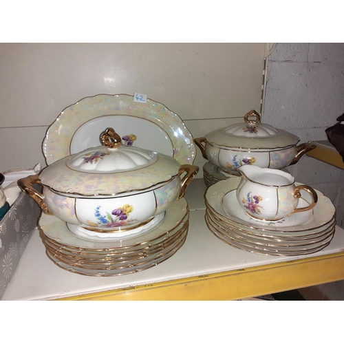 42 - 22 Piece Czechoslovakian Lustred Dinner Service.