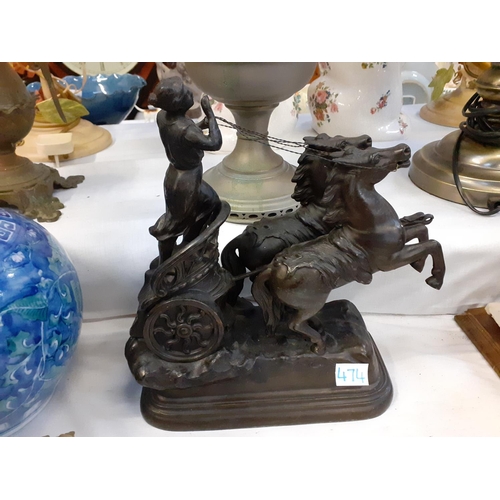 474 - Spelter Figure of Horses with Chariot & Rider.