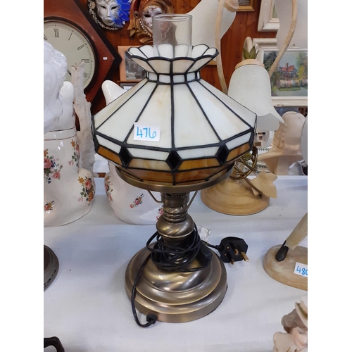 476 - Tiffany Style Table Lamp with Brushed Brass Base.