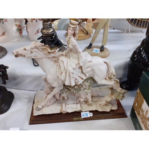 477 - Signed Capodimonte Horse & Lady Figure on Plinth.