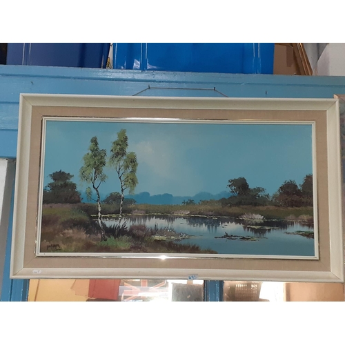 490 - Signed Oil on Canvas Lake Scene - Framed.