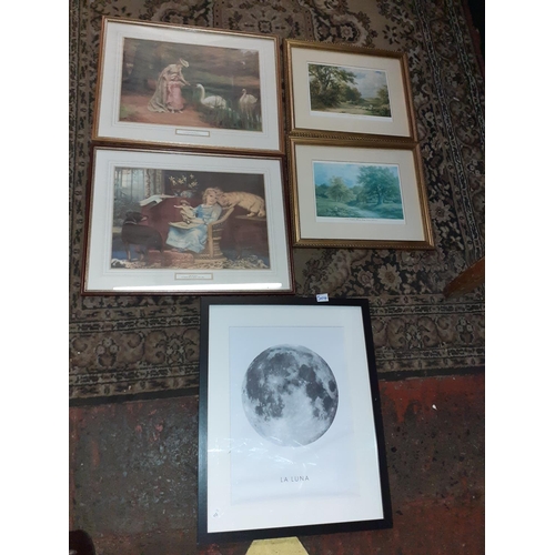 504 - Five Assorted Framed Pictures and Prints.