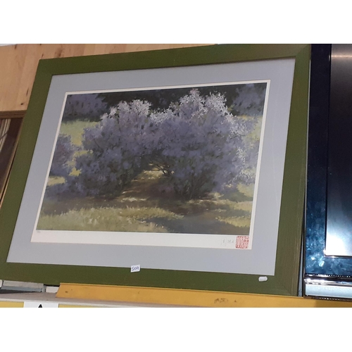 509 - Large Limited Edition Oriental Print in Stained Green Pine Frame.