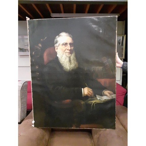 517 - Oil on Canvas Large Portrait of Thomas Rees, Non-conformist Minister (1815-1885) Signed by A Vye Par... 