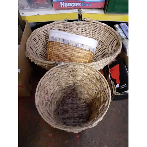 54 - Double Handled Wicker Basket and Two Other Wicker Baskets.