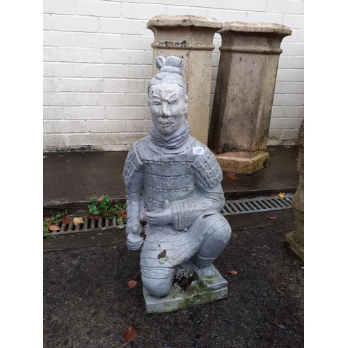 703 - Concrete Garden Kneeling Terracotta Soldier Figure.