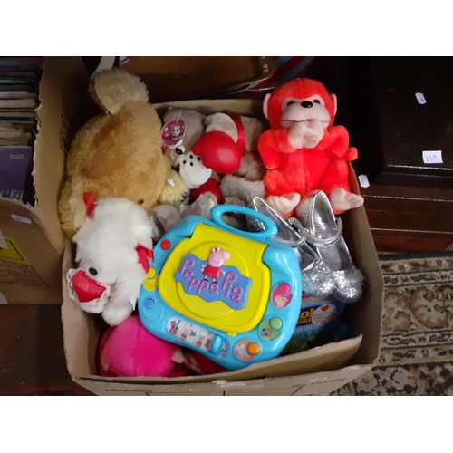 109 - Box of Cuddly Toys, Sparkly Shoes & Children's DVD's.