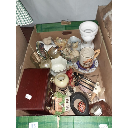 115 - Box to Include China, Jewellery Box, Table Lighter, Novelty Tea Pot etc.