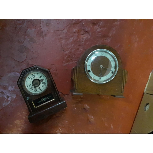 173 - Two Vintage Oak Cased Mantle Clocks.