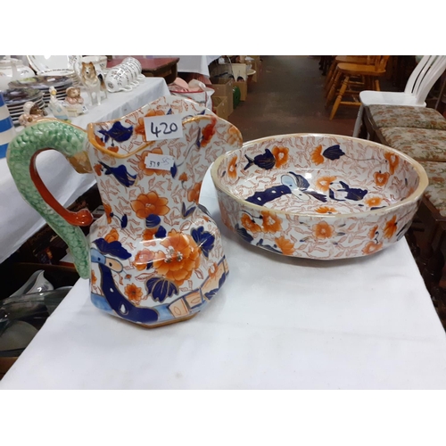 420 - Imari Pattern Jug and Bowl.