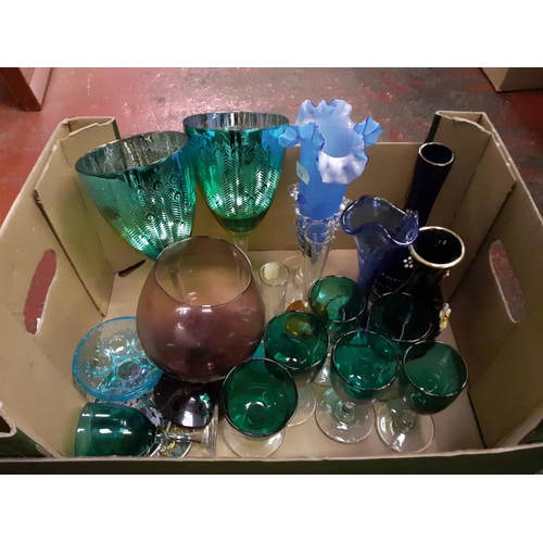 63 - Box of Glassware - Vases, Goblets etc.