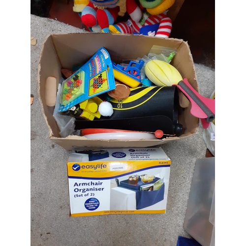 96 - Box of Toys, Games & Arm Chair Organiser.