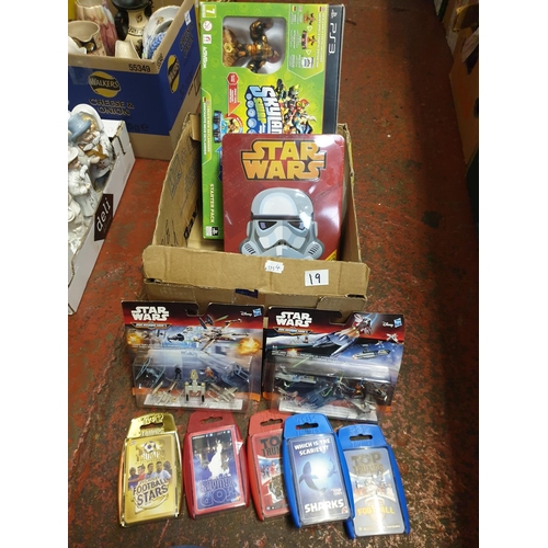 19 - Box of Toys and Games to Include Top Trumps, PS3 Skylanders Swap-Force, Star Wars Memorabilia etc.