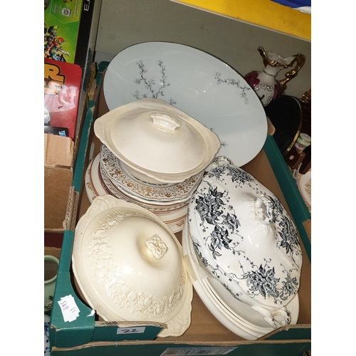 22 - Box of Plates and Lidded Tureens.