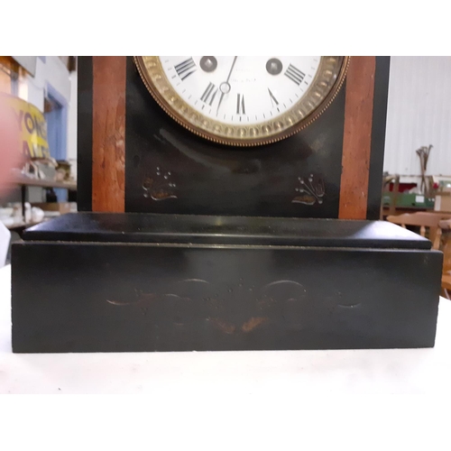 260 - Black Slate Inlaid Mantle Clock with Key.