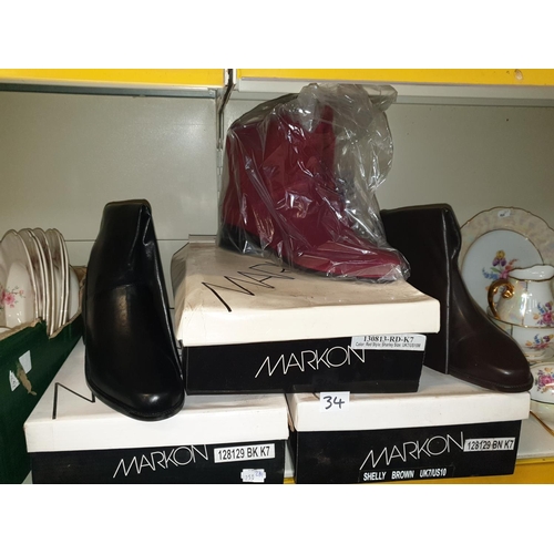 34 - Three Pairs of NEW, Boxed Markon Ladies Boots Size 7.