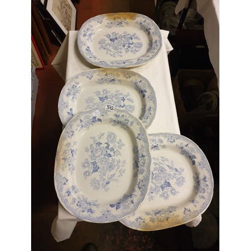 372 - Four Blue & White Asiatic Pheasant Meat Plates.