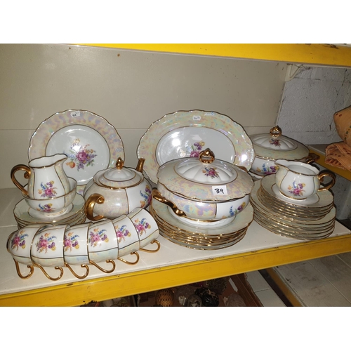 39 - 44 Piece Czechoslovakian Floral Lustred Tea & Dinner Set.