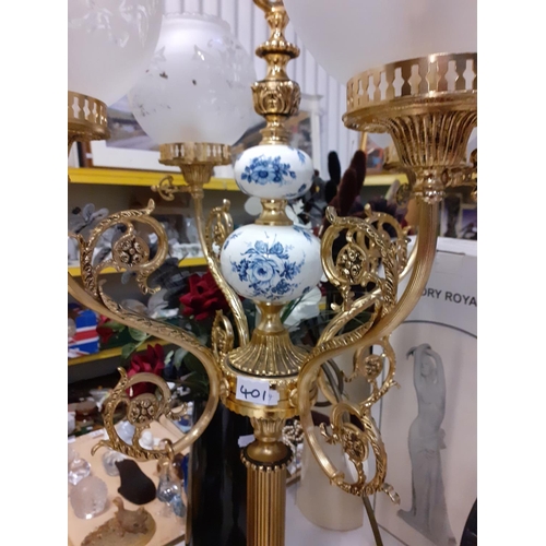 401 - Large Gilt and Ceramic 4 Branch Light with Glass Shades.