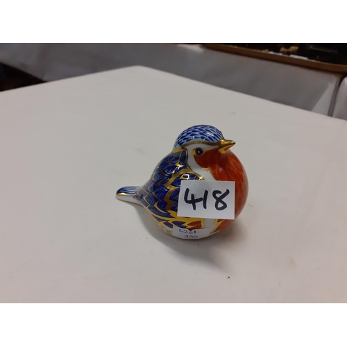 418 - Royal Crown Derby Robin Paperweight with Gold Stopper.