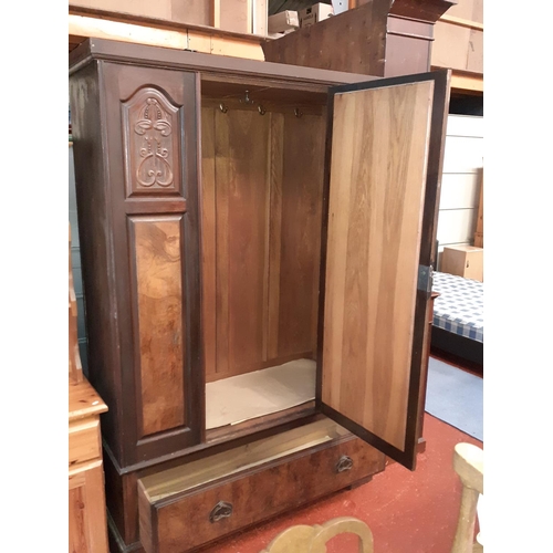 550 - Large Single Mirrored Door Hallrobe with Inlaid Side Panels over Deep Single Drawer.