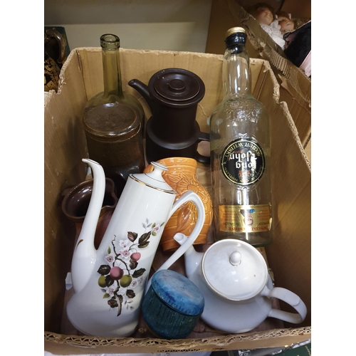 59 - Box to Include Coffee Pots, Large Scotch Bottle (empty) etc.