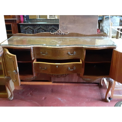 610 - Polished Walnut Serpentine Fronted Sideboard with Two Drawers & Two Cupboards on Queen Anne Legs.