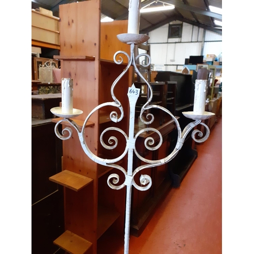 643 - Vintage Wrought Iron Three Branch Floor Light - needs some attention & re-wiring