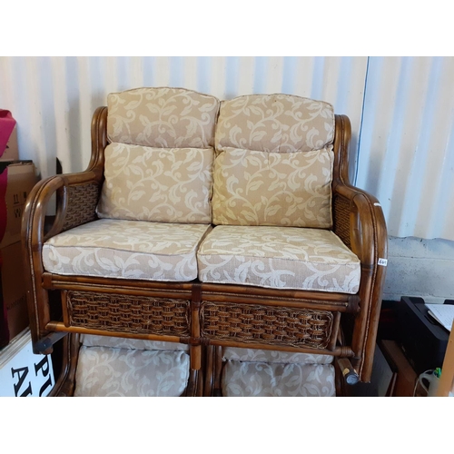 649 - 3 Piece Cane Conservatory Suite - comprising two seater sofa & two matching arm chairs all with cush... 