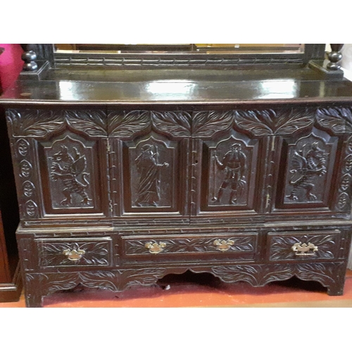 650 - Heavy Carved Dark Oak Welsh Mirror Back Sideboard 