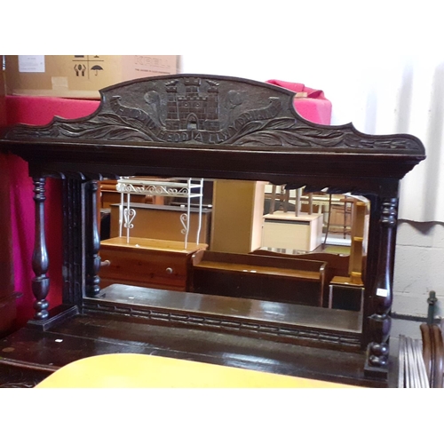 650 - Heavy Carved Dark Oak Welsh Mirror Back Sideboard 