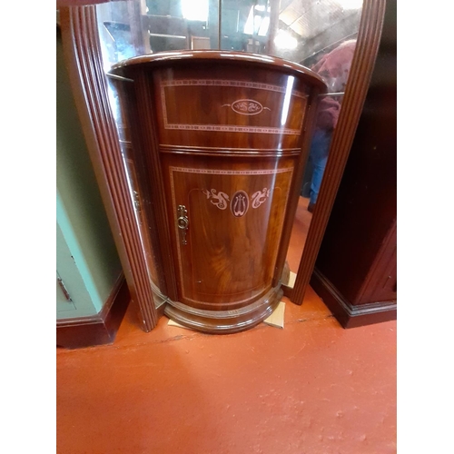 652 - Mirror Backed Mahogany Corner Cabinet with Light over Drum Cupboard Base.