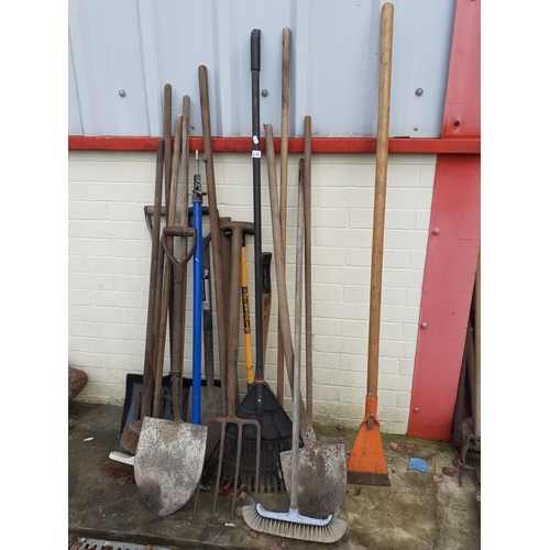 670 - Quantity of Garden Tools - Rakes, Brooms, Spades etc.