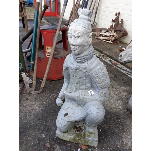 672 - Concrete Garden Kneeling Terracotta Soldier Figure.