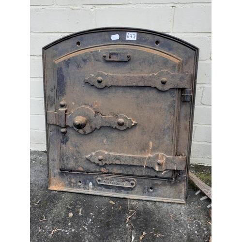 677 - Cast Iron Oven Door with Plaque 