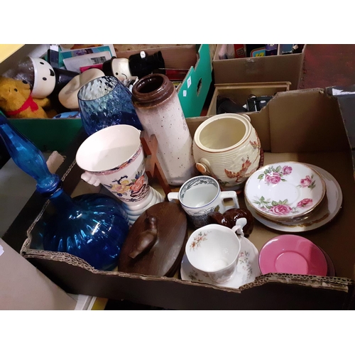 14 - Box of China, Vases, Decanter, Royal Albert Saucer etc.