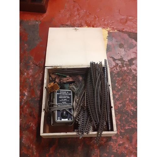 156 - Box of Vintage Railway Track, Accessories & Hornby Meccano Power Control Unit.