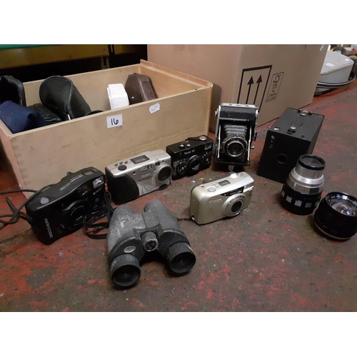 16 - Quantity of Vintage Cameras -  Nikon Lite Touch, Kodak Brownie No.2, Rollei 35, Yashica Zoomate, Zei... 