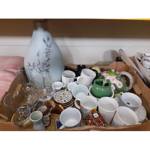 19 - Box of China to Include Large Vase, Mugs, Teapots, Glasses etc.