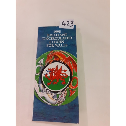 423 - Brilliant Uncirculated 1995 £1 Welsh Coin in Commemorative Folder.