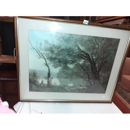 427 - Framed & Glazed Print of Woman & Children by Lake by 