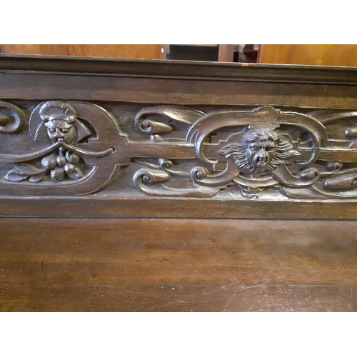 587 - Solid Dark Oak Carved Dumbwaiter with Barley Twist Columns and 2 Drawers and Double Cupboard Beneath... 