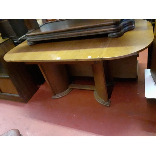 596 - Oak Drop Leaf Table with Demi Lune Legs.