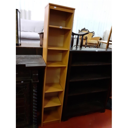 604 - Pine Effect Narrow Six Shelf Bookcase.